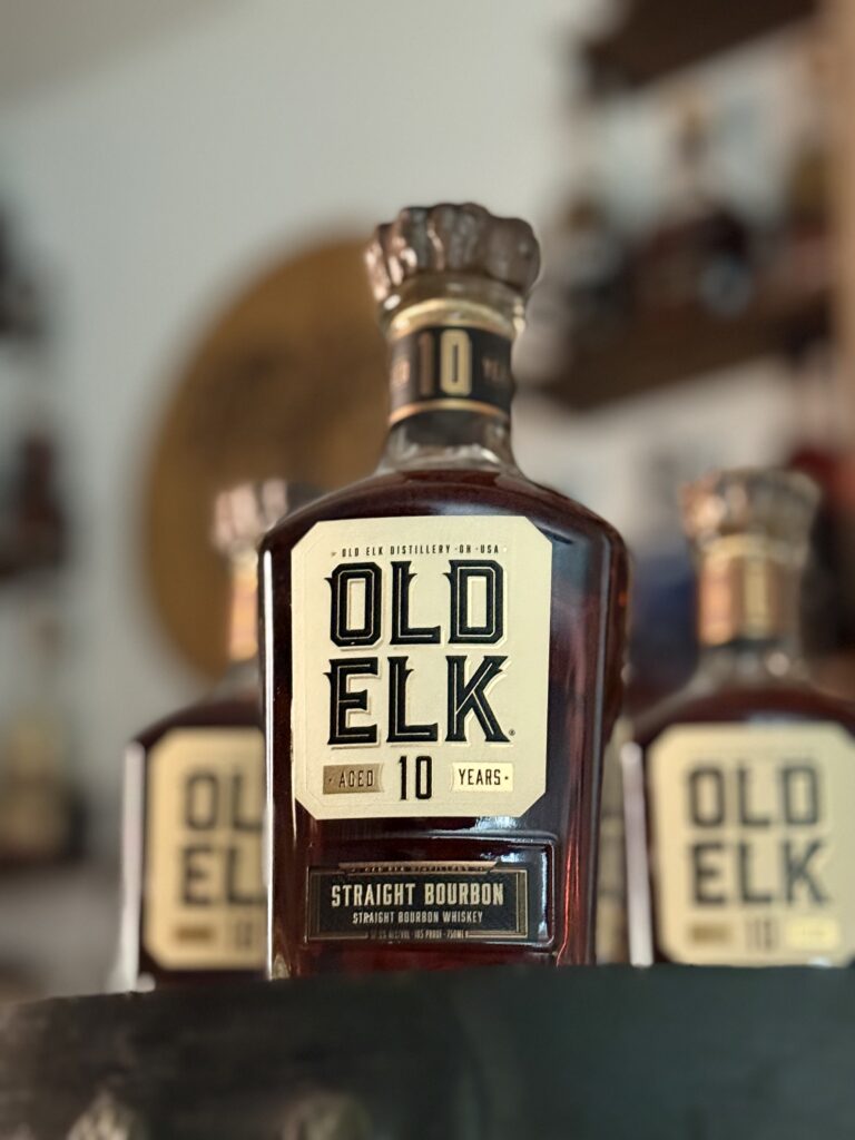 Old Elk 10-Year Bourbon from lower angle in front of rest of collection