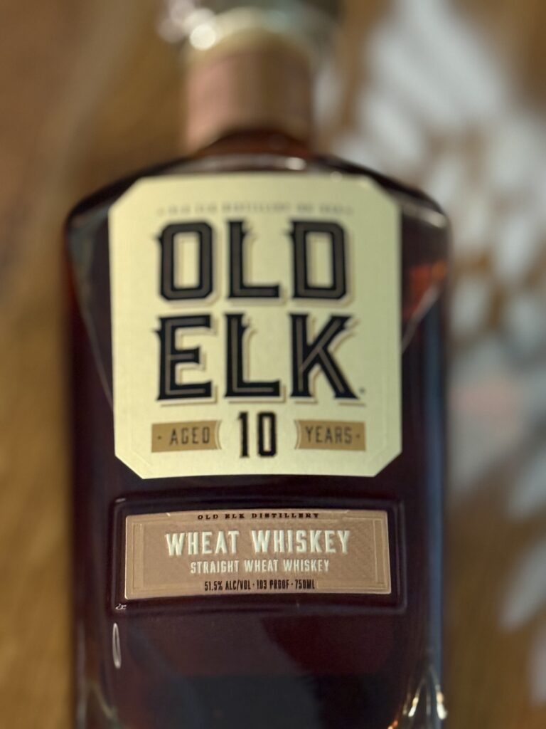 Old Elk 10-Year Wheat Whiskey label close-up
