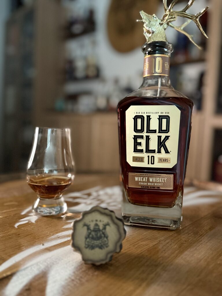 Old Elk 10-Year Wheat Whiskey poured into glencairn