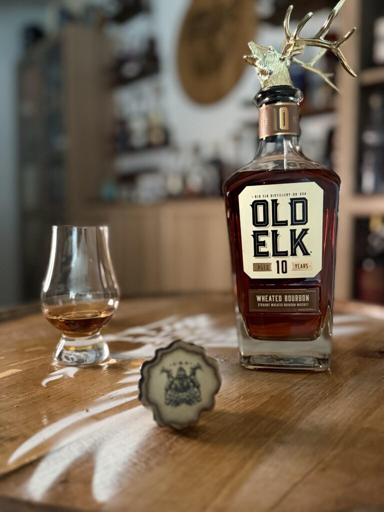 Old Elk 10-Year Wheated Bourbon poured into glencairn