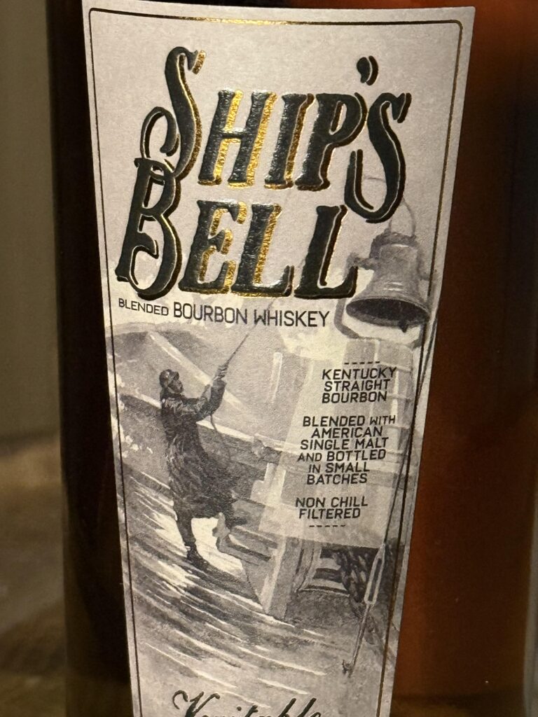Veritable "Ships Bell" blended bourbon label close-up
