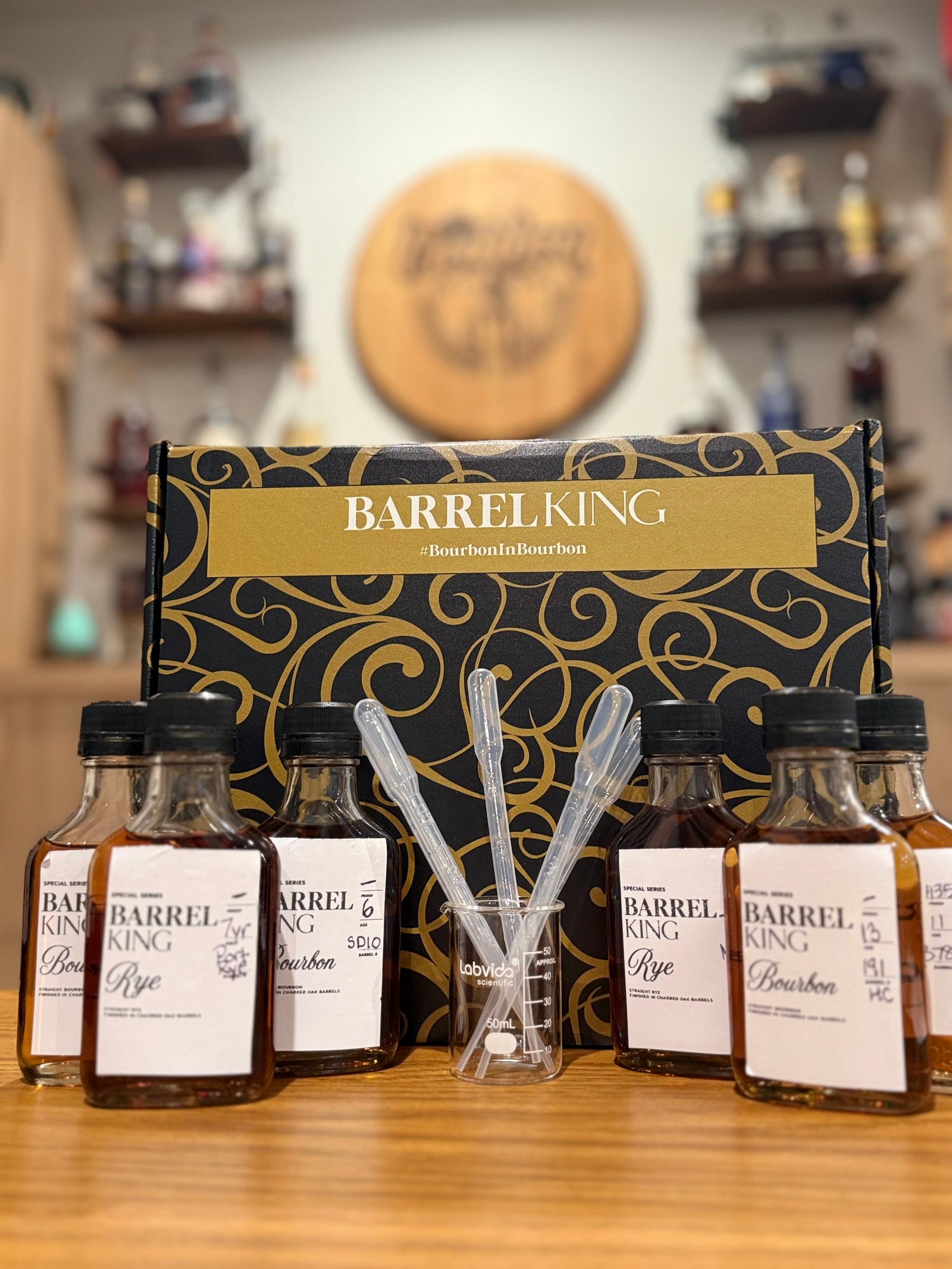 Barrel King Single Barrel/Blend Selection kit including 6 samples, droppers and a small beaker