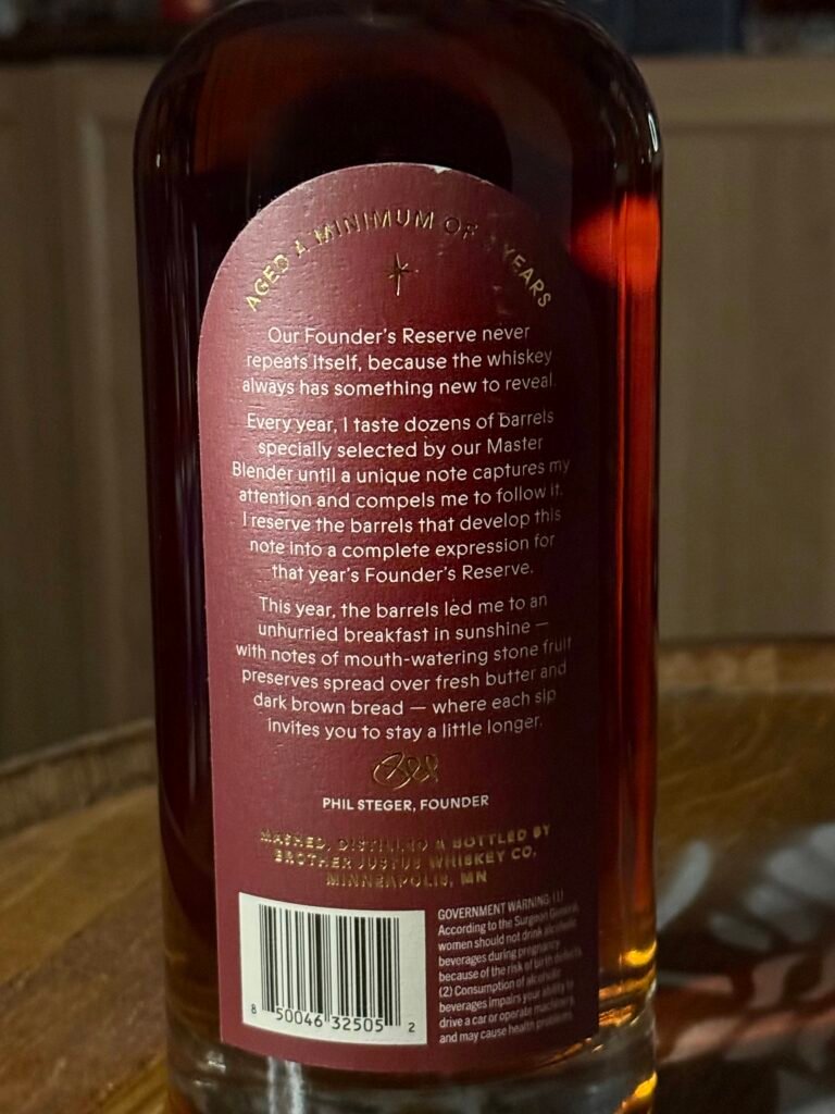 Brother Justus' Founder's Reserve IV back label