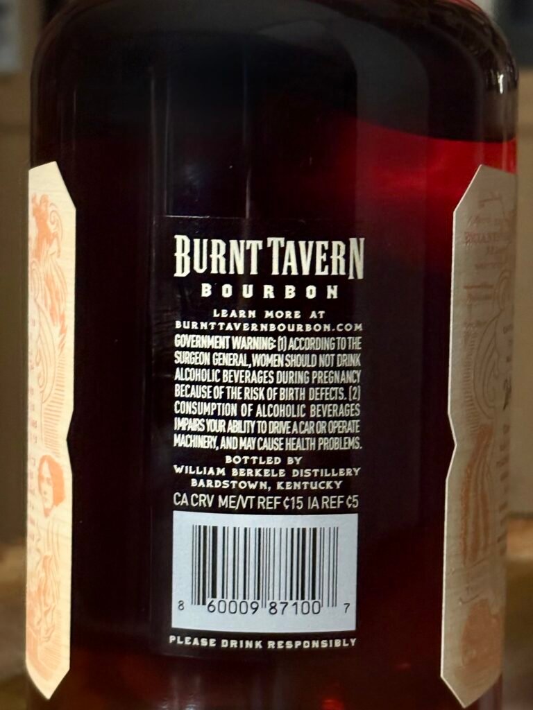 Burnt Tavern Double-Barreled Bourbon back label