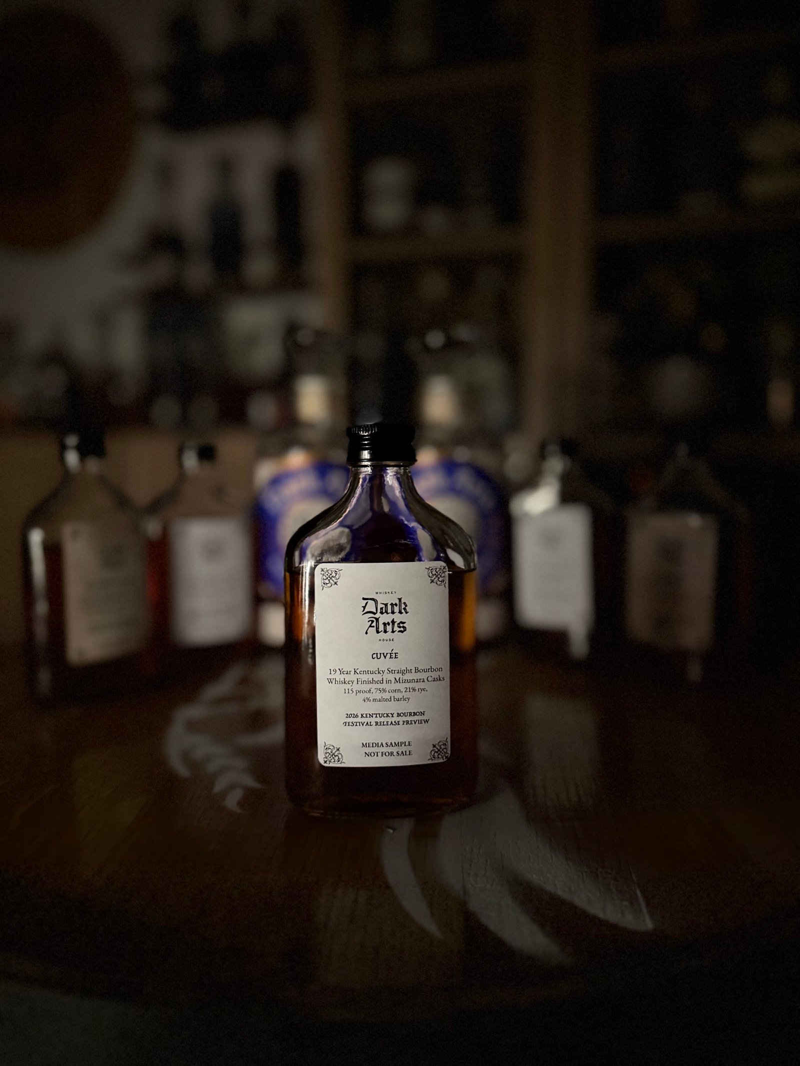 Dark Arts KBF Special Release: Chief Alchemist Reserve Cuvée 19 Year Kentucky Bourbon finished in Mizunara Casks in front of other 5 releases & past finished bottles