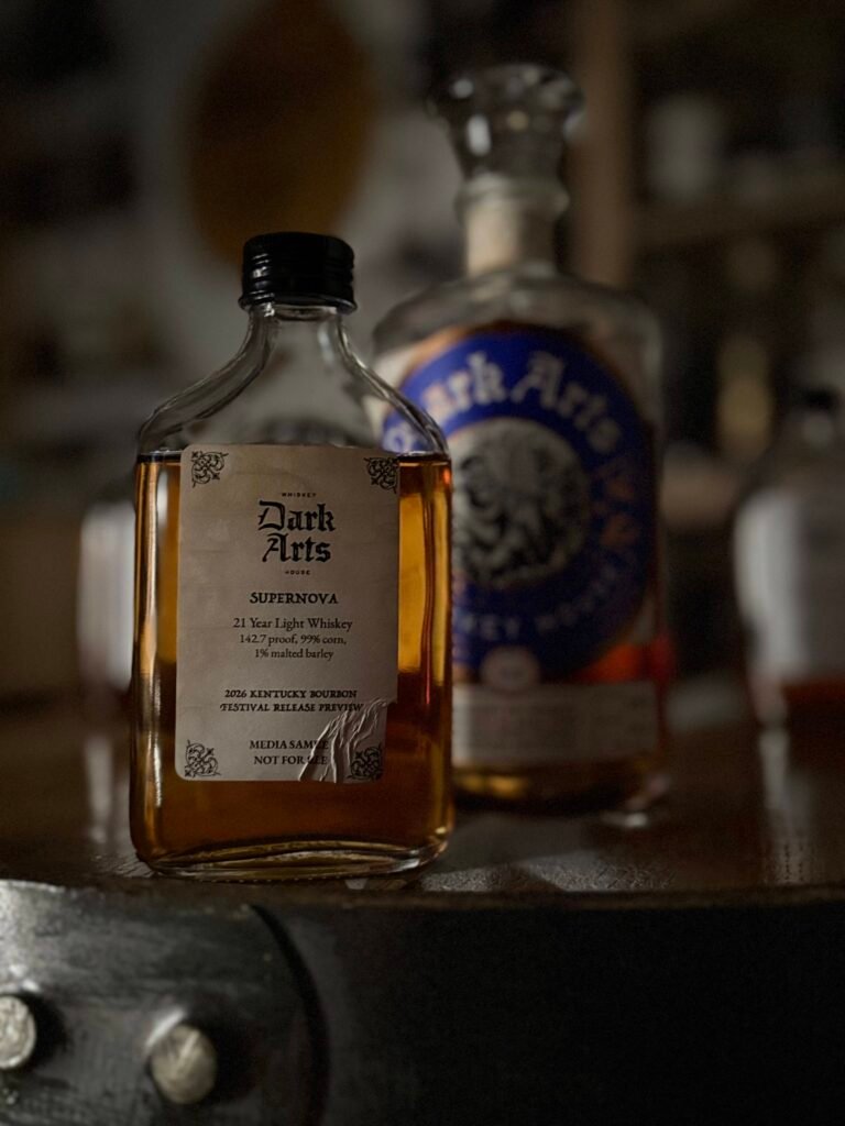 Dark Arts KBF Special Release: "Supernova" 21 Year American Light Whiskey with blurred past blue label release
