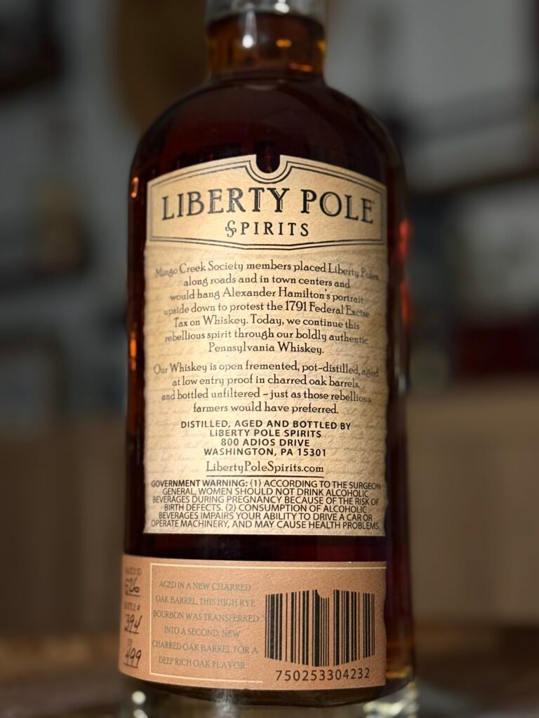 Liberty Pole Double Oaked High Rye Bourbon back label