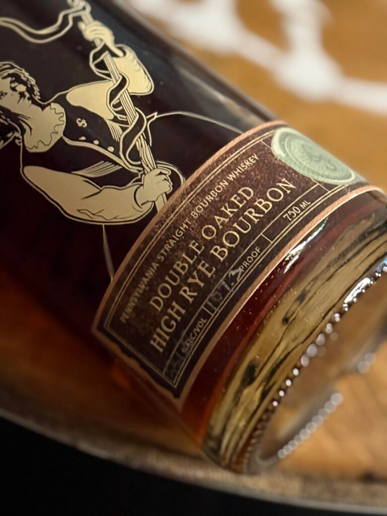 Liberty Pole Double Oaked High Rye Bourbon bottom label close-up