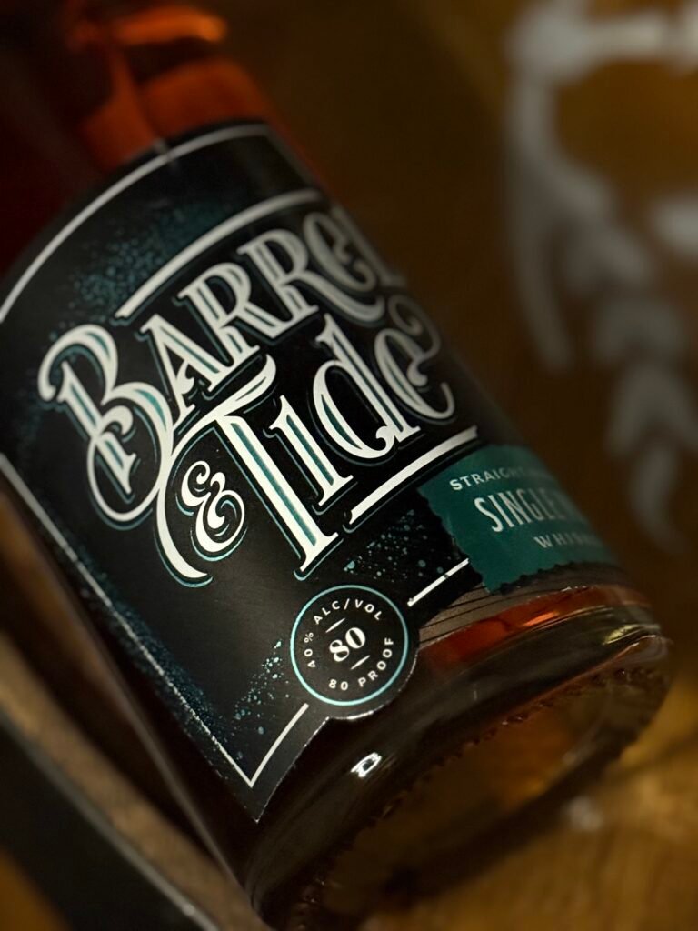Close-up of Pilot House's Barrel & Tide new label