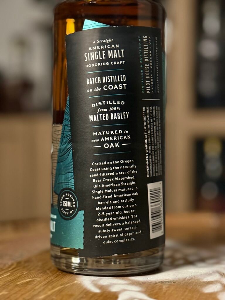 Close-up of Pilot House's Barrel & Tide label details what makes their process special