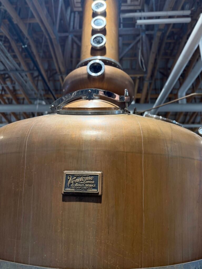 Close-up of Ragged Branch's large Vendome copper pot still
