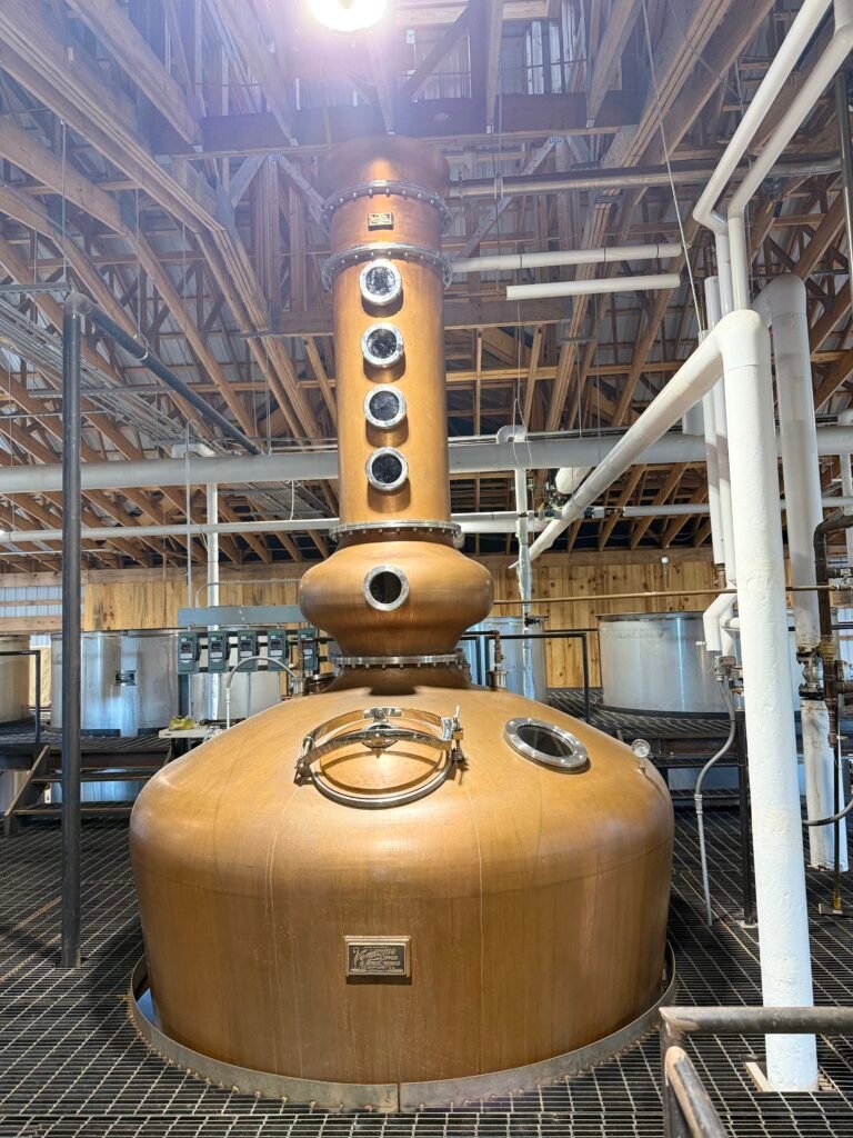 Farther back shot of Ragged Branch's large Vendome copper pot still
