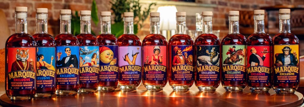 Full line-up of the twelve different label designs for batch 1 of Marquee