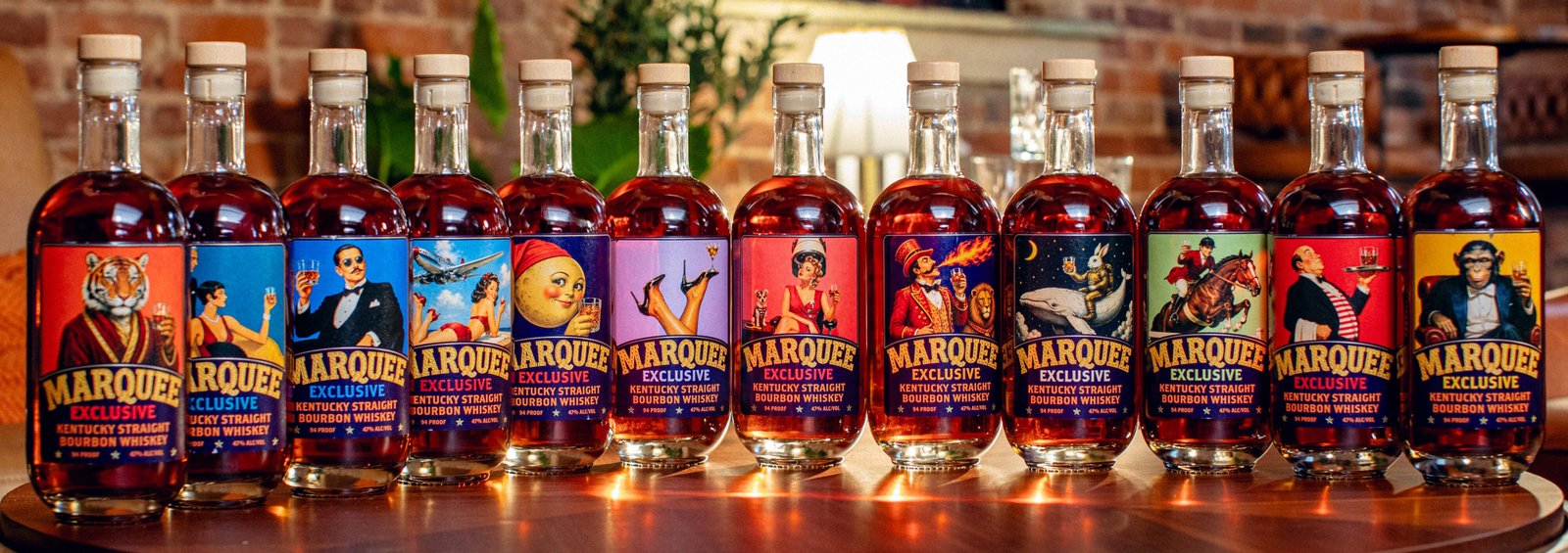 Full line-up of the twelve different label designs for batch 1 of Marquee