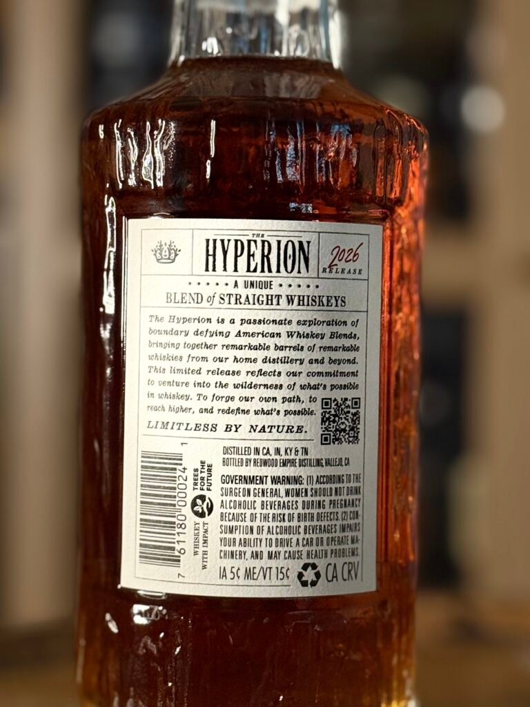 Redwood Empire The Hyperion whiskey back label