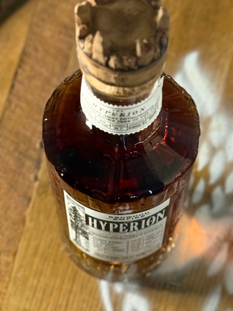 Redwood Empire The Hyperion whiskey seen from above with part of label showing