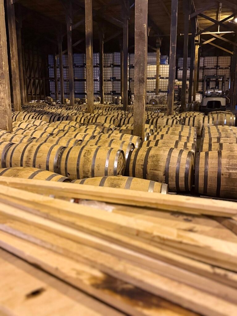 Barrels as far as the eye can see in this large warehouse