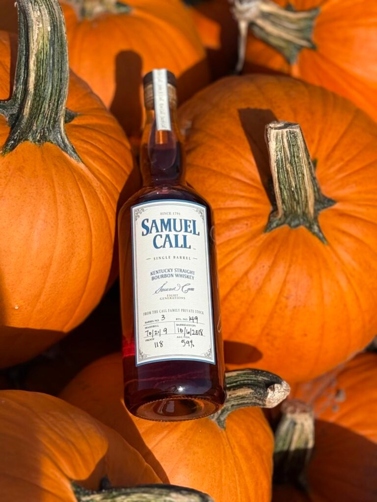 Samuel Call Barrel 3 lies on top of piles of pumpkins