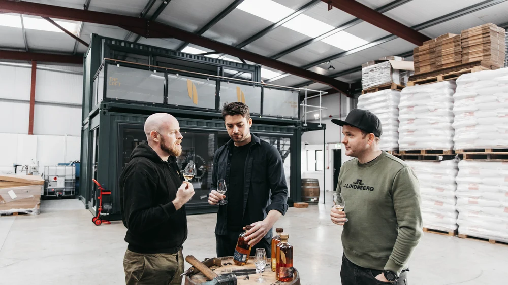 Two Stacks Founders Shane McCarthy, Liam Brogan & Donal McLynn converse over a whiskey