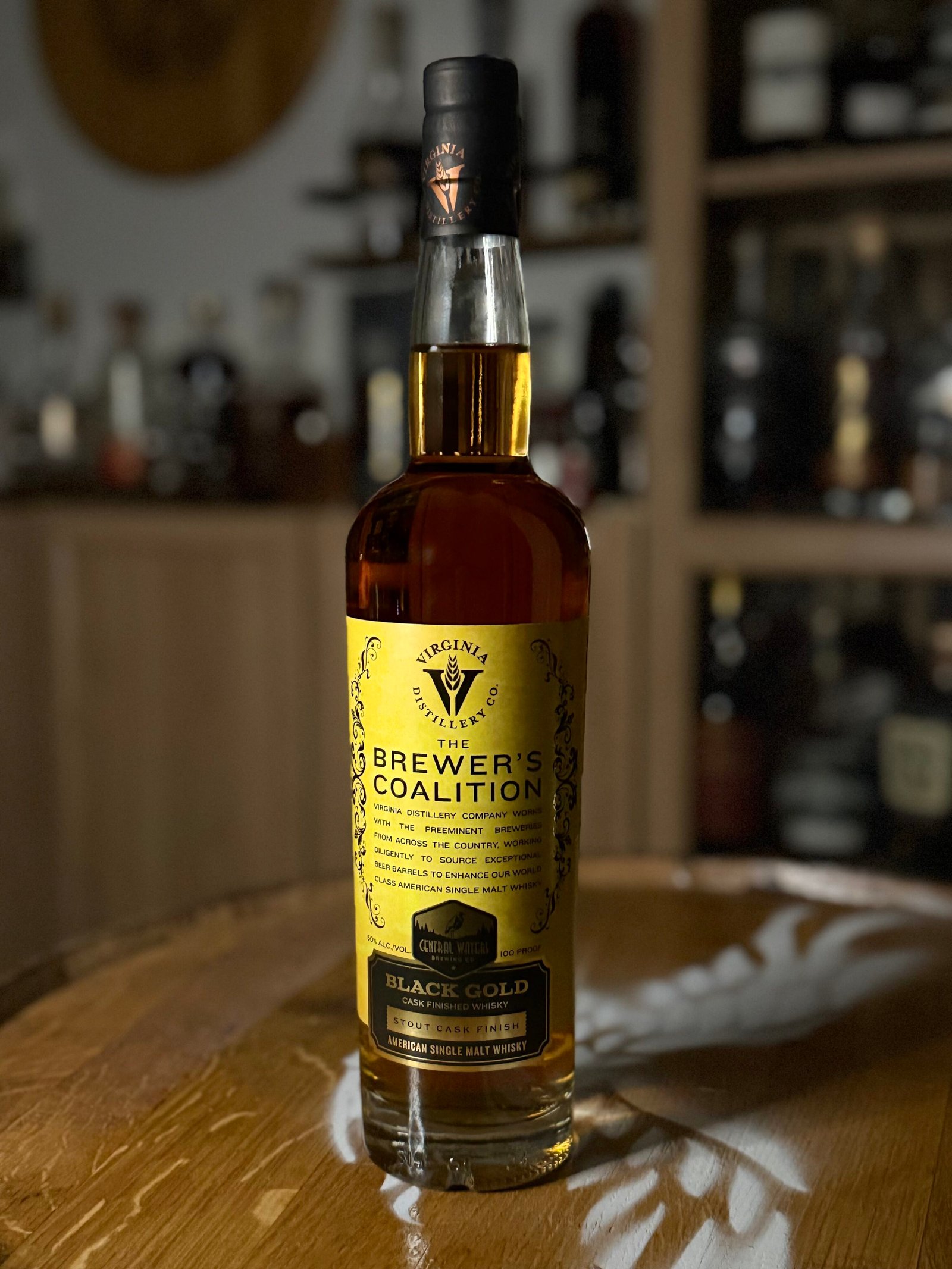 Virgina Distilling Co's Brewer Coalition Central Water's "Black Gold" finished American single malt