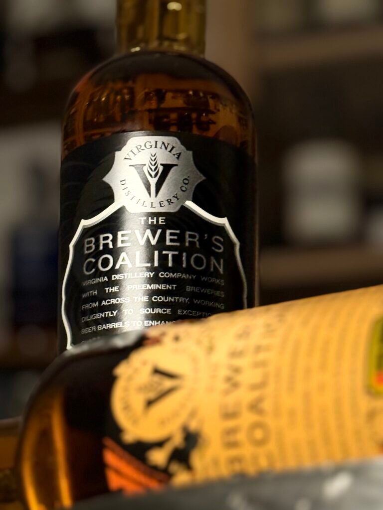 Virgina Distilling Co's "Black Tuesday" stout finished stands tall above blurred barleywine finish release